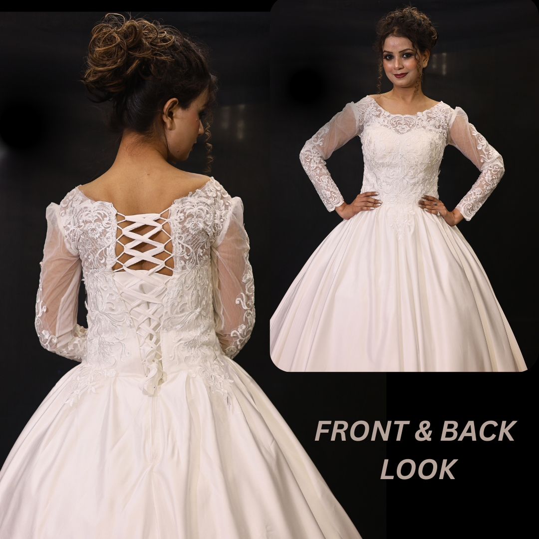 White Satin ball gown wedding dress in Punjab
