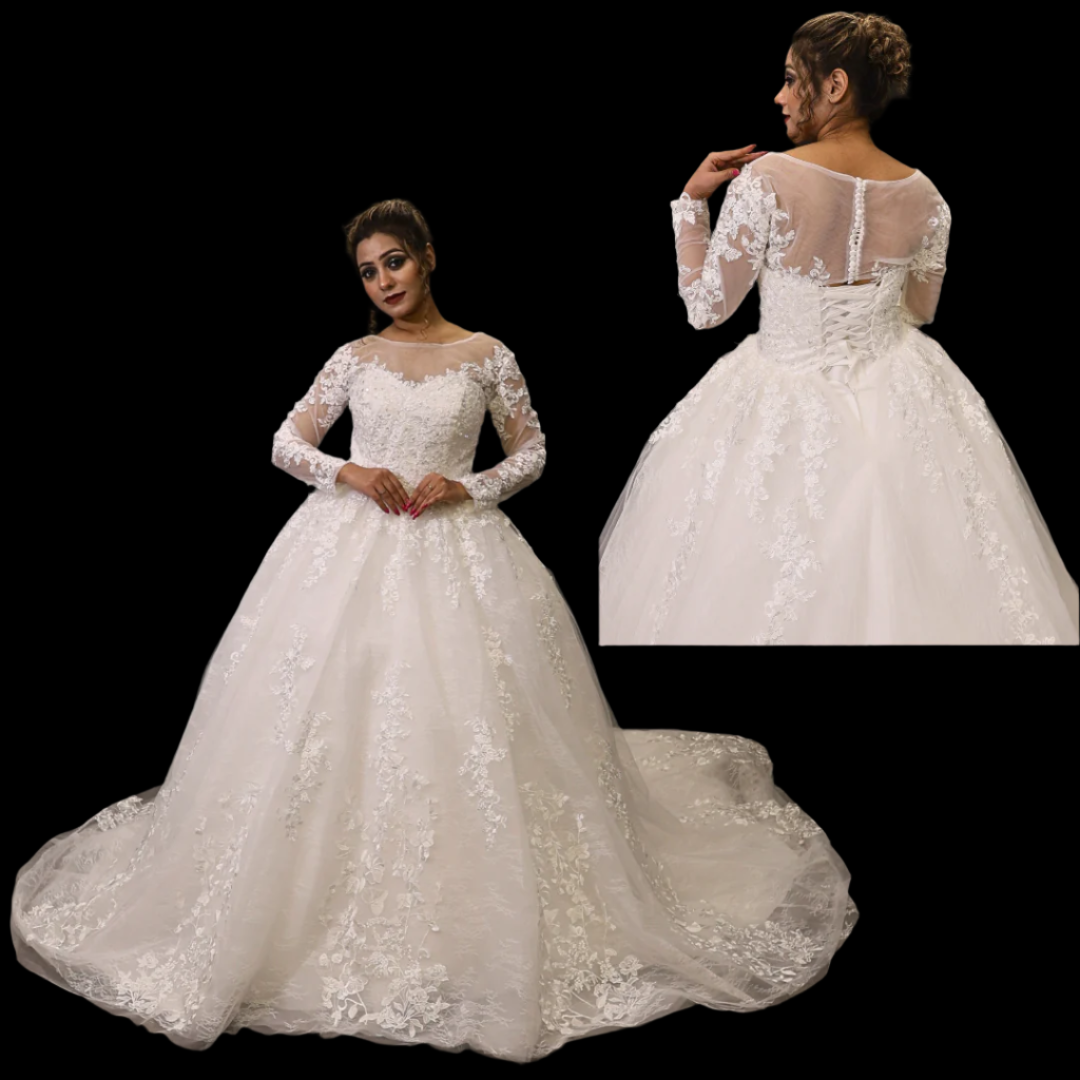 Elegant white wedding dress for Christian bride in Kerala