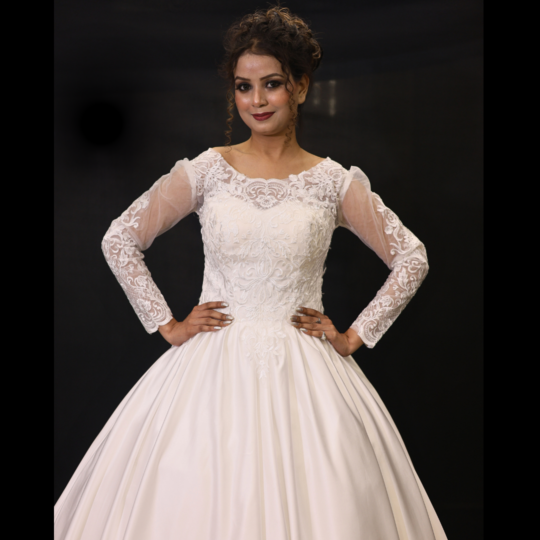 White Catholic bridal ball gown in Andhra Pradesh