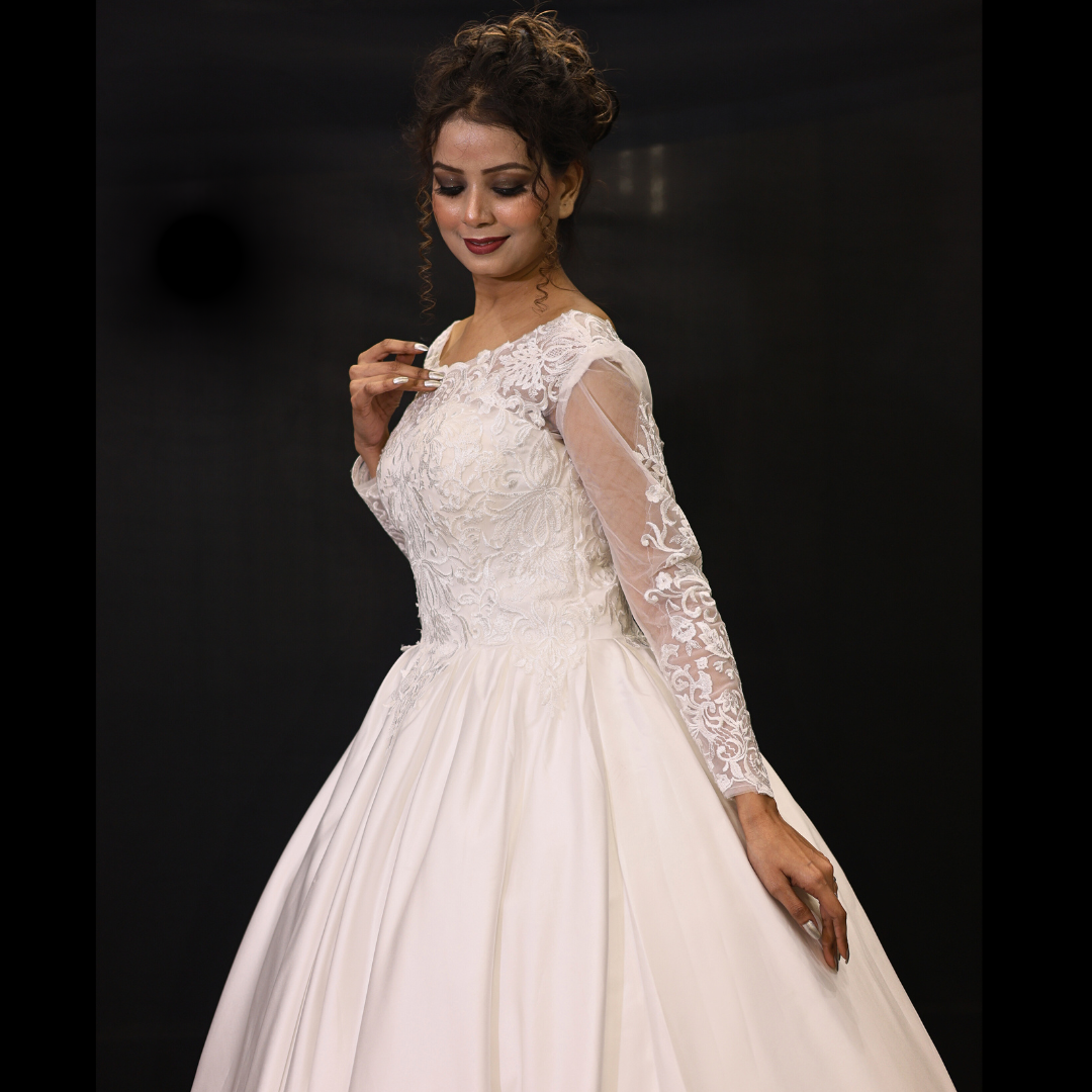 Puffy white bridal gown for church ceremony in Jammu & Kashmir
