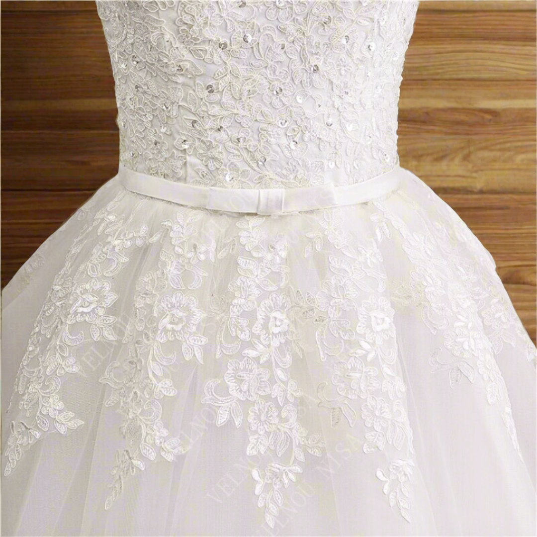 Classic Christian Bridal Gown with Off-the-Shoulder Narsimhapur