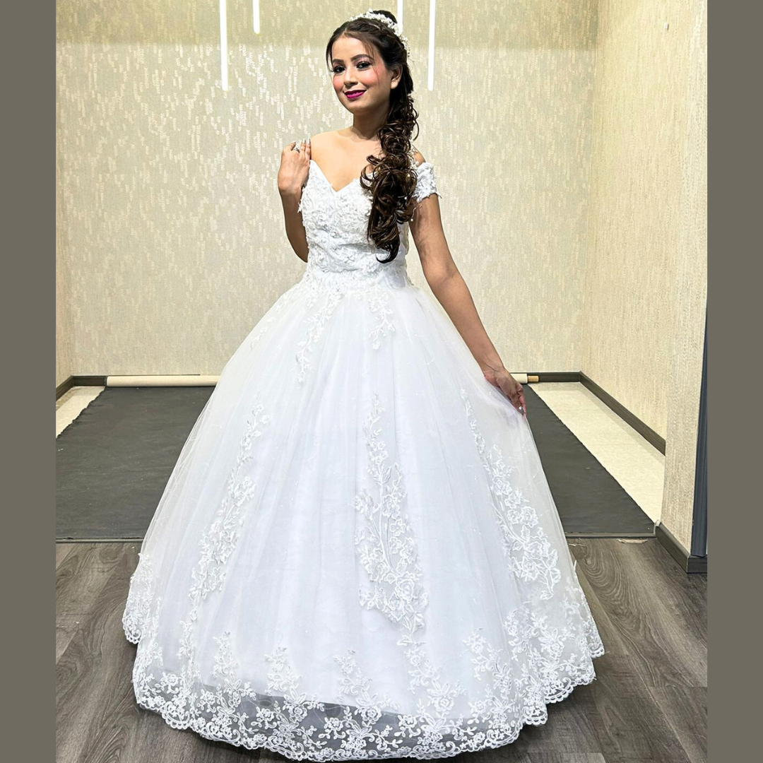 off Shoulder white religious bridal gown in Faridabad