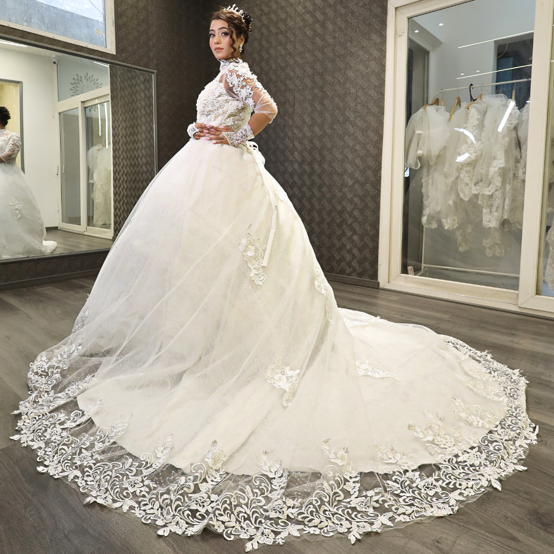 Floor-length Catholic bridal dress in Shillong