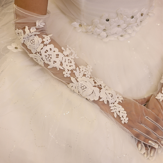White Catholic wedding Bridal Hand gloves in Chennai