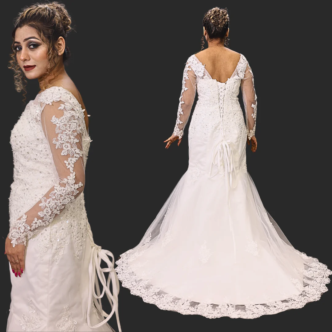 White Mermaid Wedding Train Gown for Christian and Catholic Wedding GL330XFM