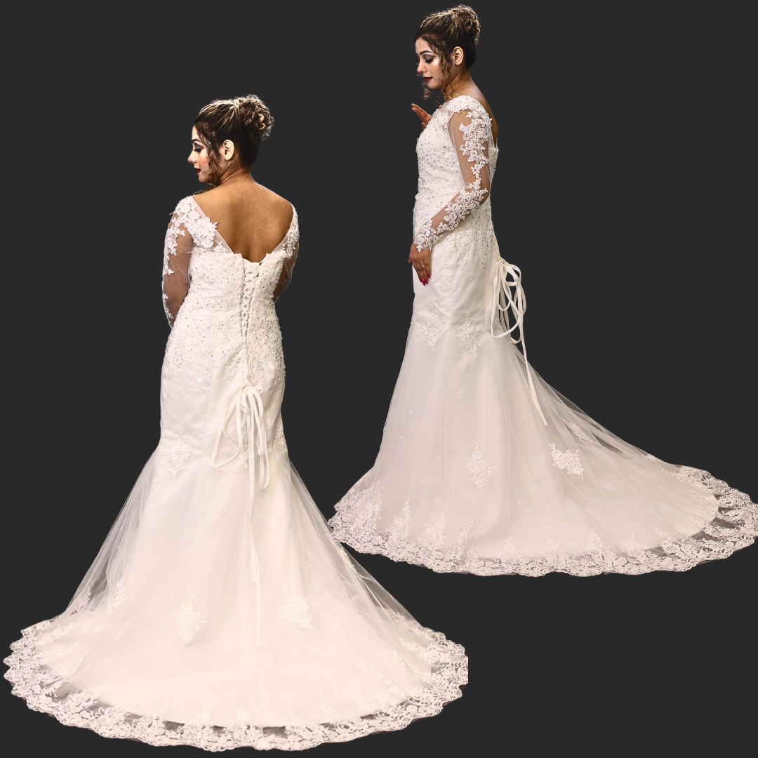 White Mermaid Wedding Train Gown for Christian and Catholic Wedding GL330XFM