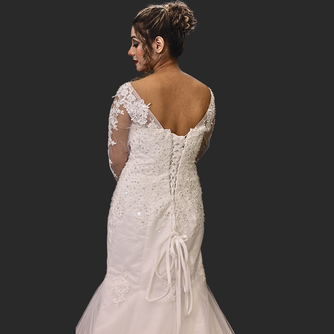 White Mermaid Wedding Train Gown for Christian and Catholic Wedding GL330XFM