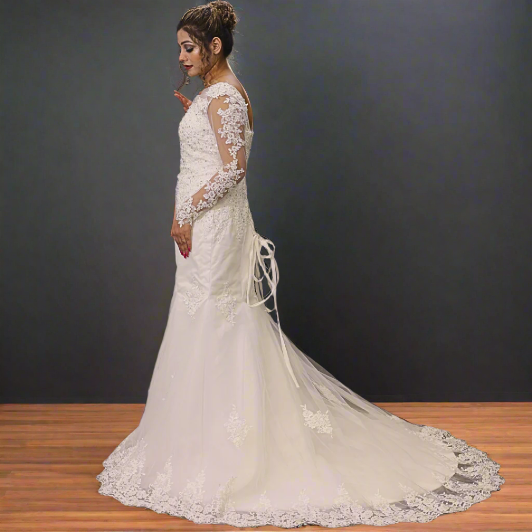 White Mermaid Wedding Train Gown for Christian and Catholic Wedding GL330XFM