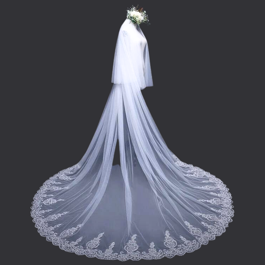 GownLink's Elegant Splendor Bridal Cathedral Long Veil with Front Face Layer and Comb GLV10