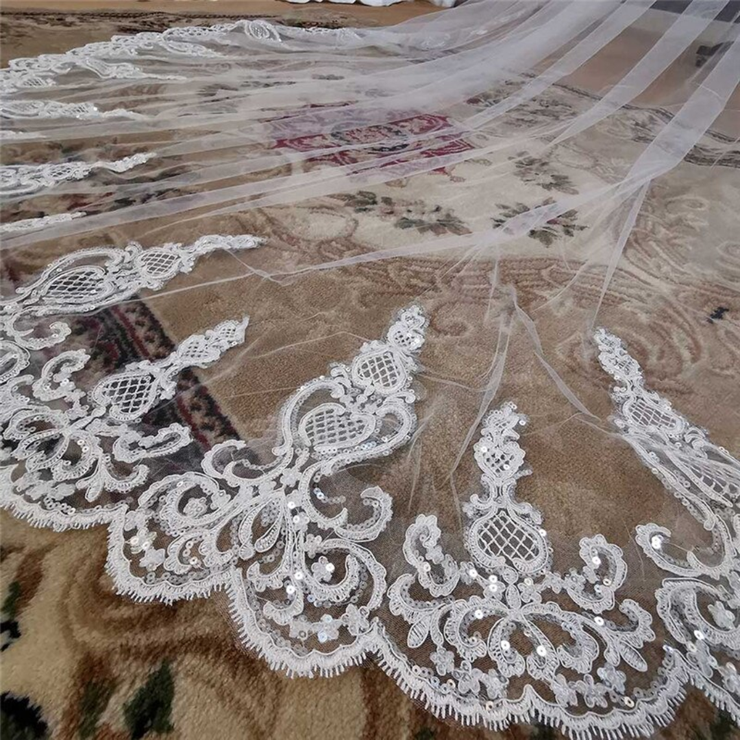 GownLink's Elegant Splendor Bridal Cathedral Long Veil with Front Face Layer and Comb GLV10