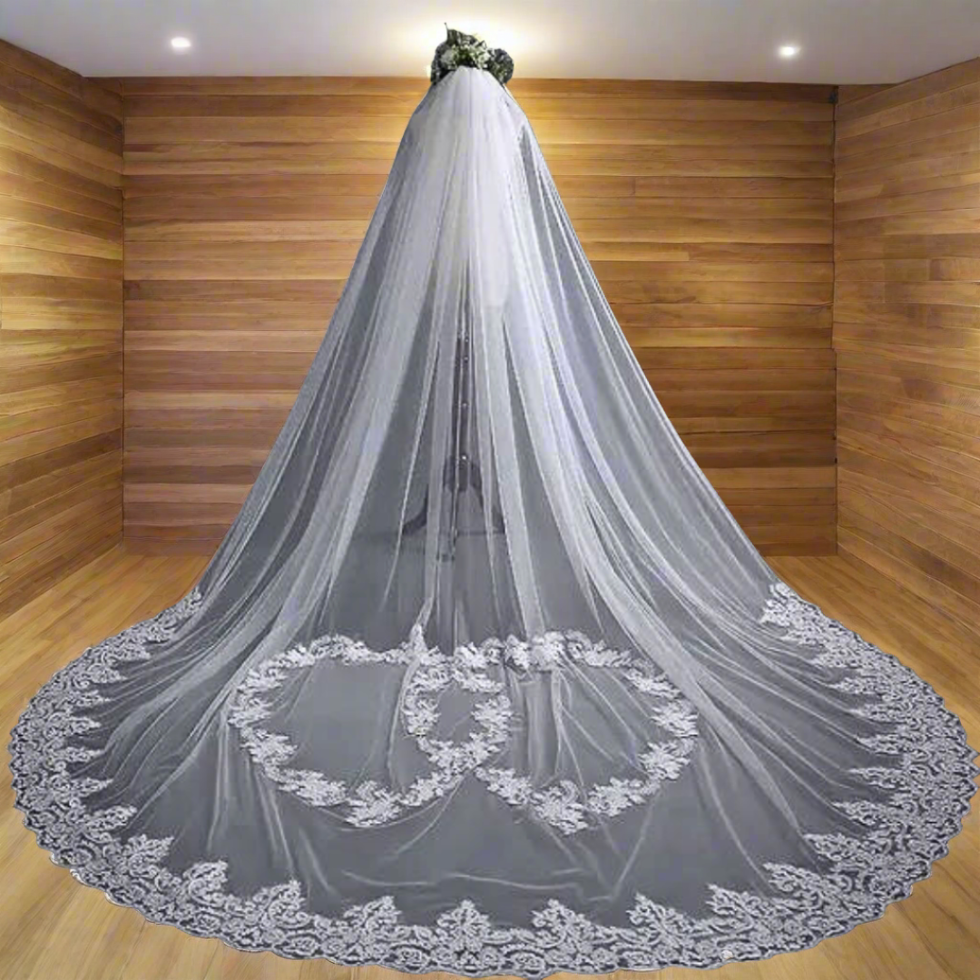 GownLink's Bridal Long Cathedral Veil with Comb and Front Face Layer for Christian Catholic Weddings C13V