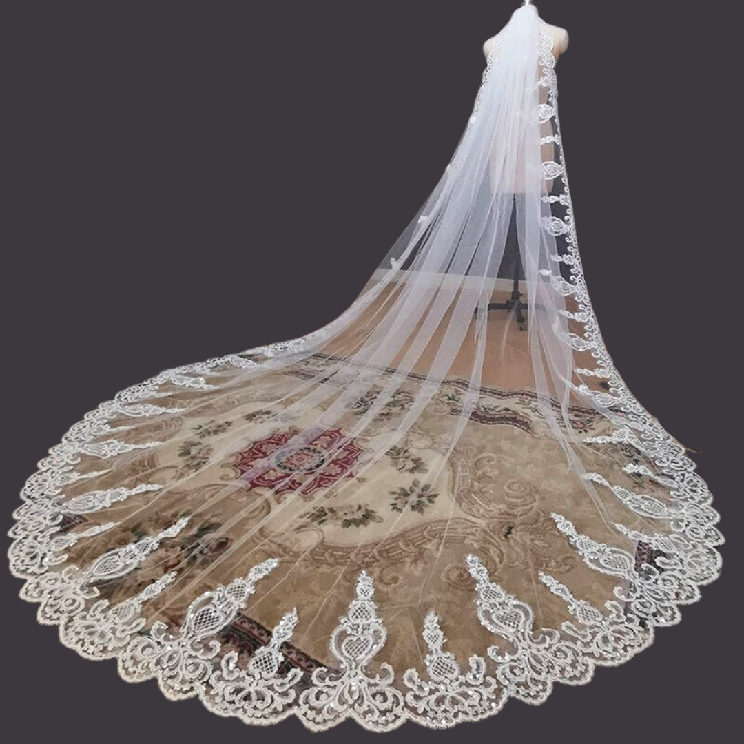 GownLink's Elegant Splendor Bridal Cathedral Long Veil with Front Face Layer and Comb GLV10