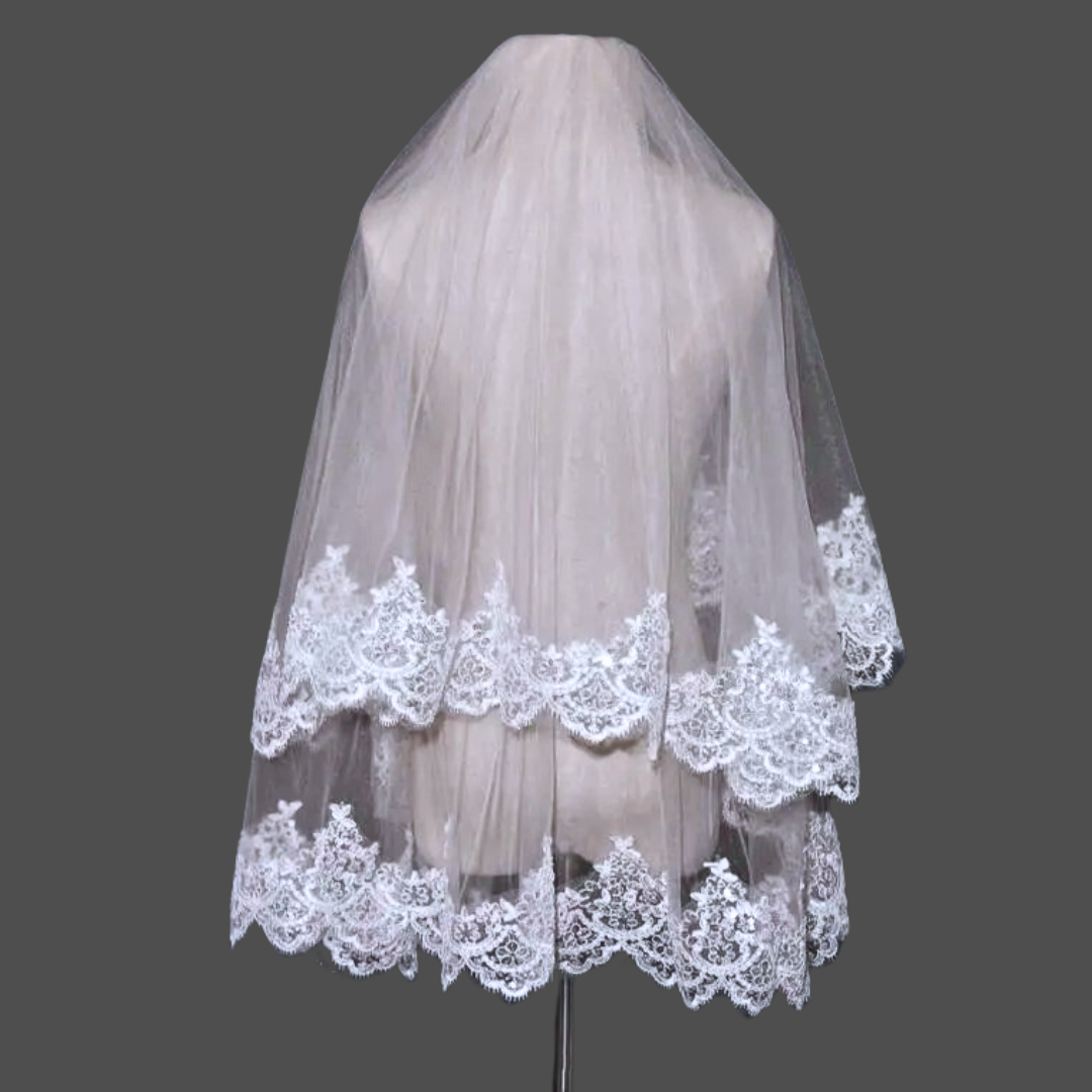 GownLink Bridal short 1.5mtr veil for Christian & Catholic Wedding 2 Tier Veil
