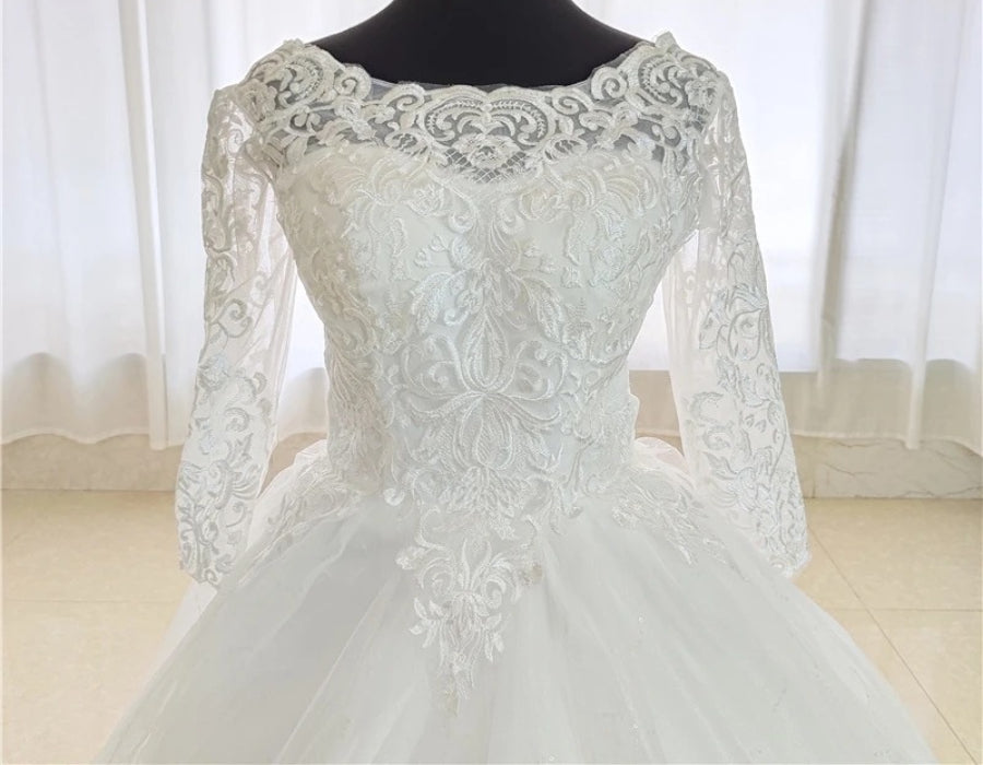Gownlink White Christian Wedding Train Gown with Lace Appliques GL36CT