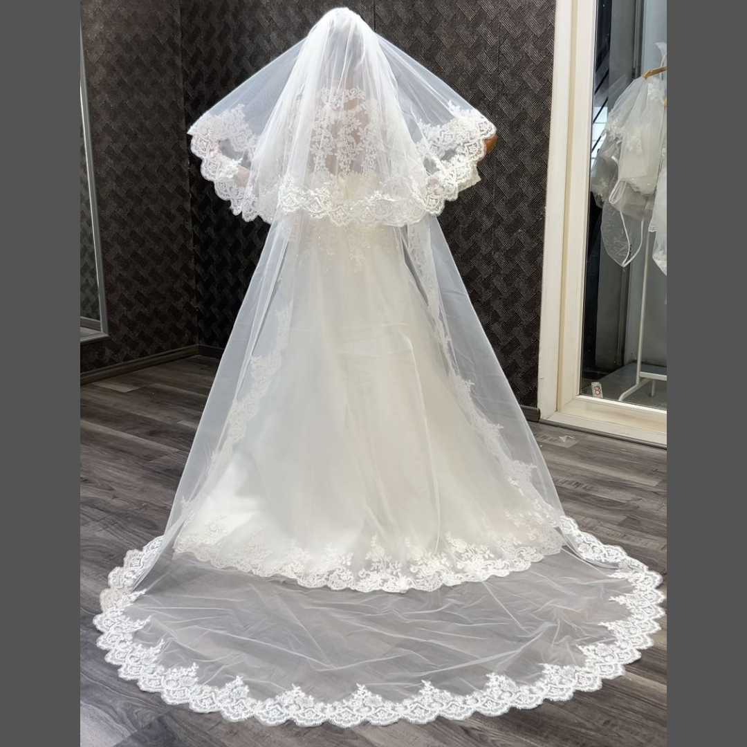 GownLink's Exquisite 3.5mtr Long Cascading Bridal Veil for Christian & Catholic Wedding GLVHL02