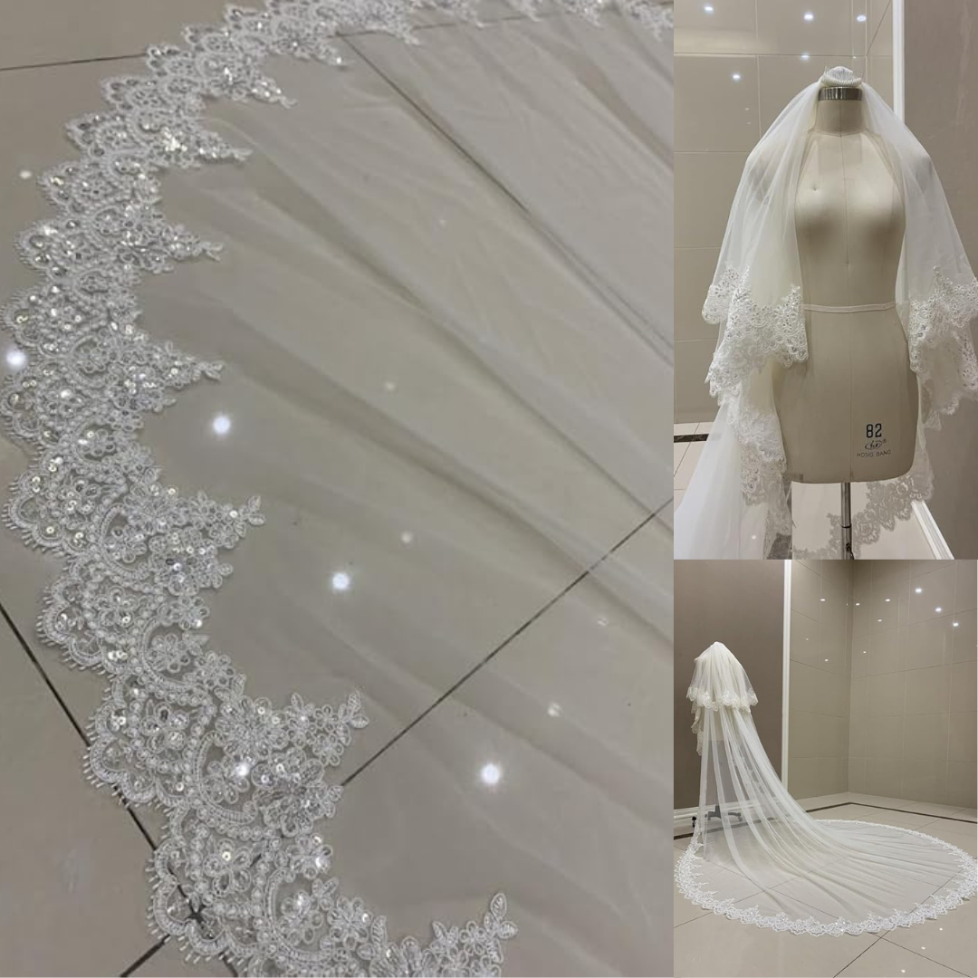 GownLink's Exquisite 3.5mtr Long Cascading Bridal Veil for Christian & Catholic Wedding GLVHL02