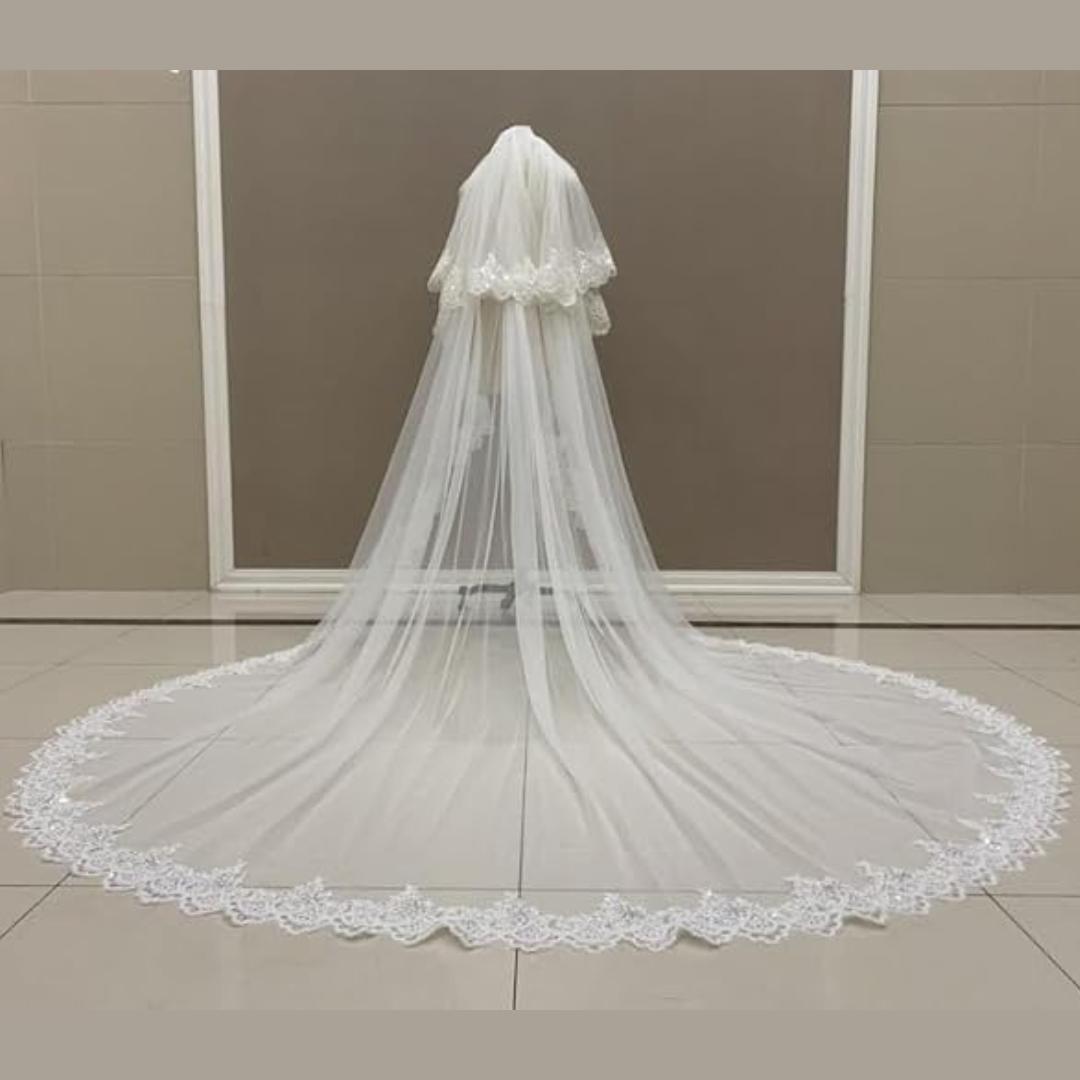 GownLink's Exquisite 3.5mtr Long Cascading Bridal Veil for Christian & Catholic Wedding GLVHL02