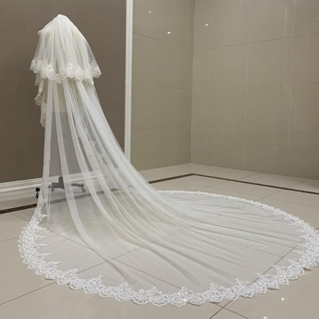 GownLink's Exquisite 3.5mtr Long Cascading Bridal Veil for Christian & Catholic Wedding GLVHL02