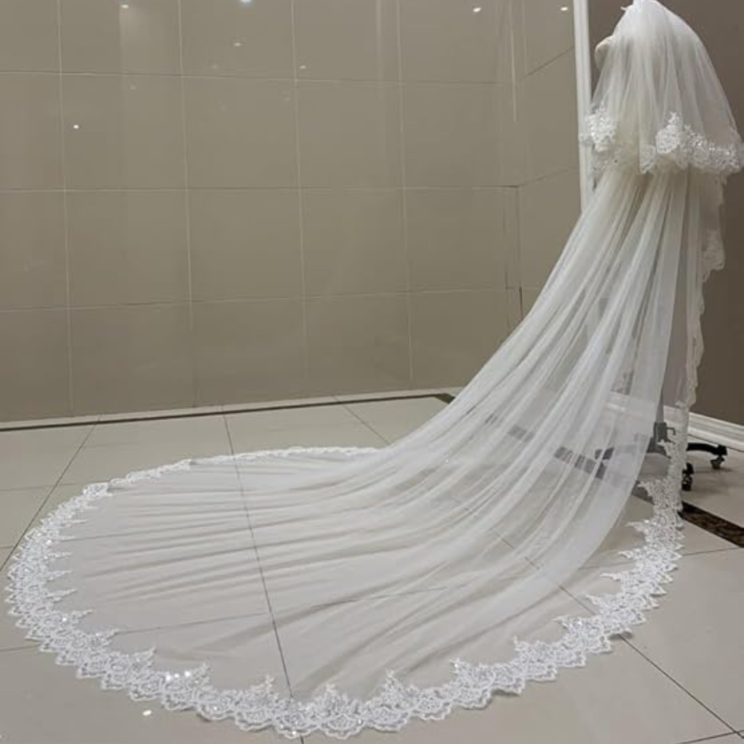 GownLink's Exquisite 3.5mtr Long Cascading Bridal Veil for Christian & Catholic Wedding GLVHL02