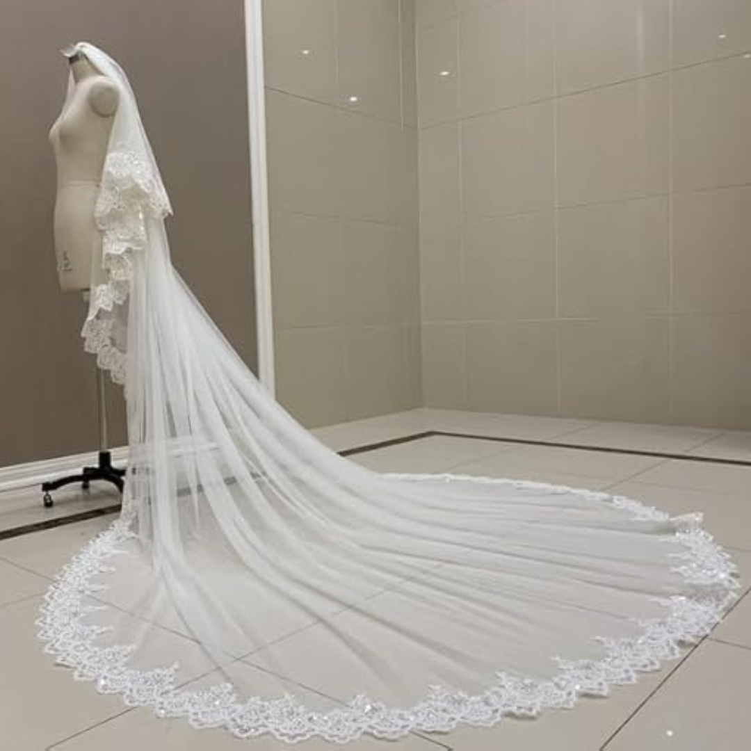 GownLink's Exquisite 3.5mtr Long Cascading Bridal Veil for Christian & Catholic Wedding GLVHL02