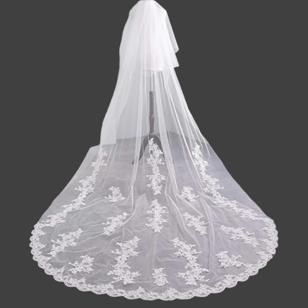GownLink Bridal Long Veil with Face Layer & comb for Christian & Catholic Wedding GLHL53-2