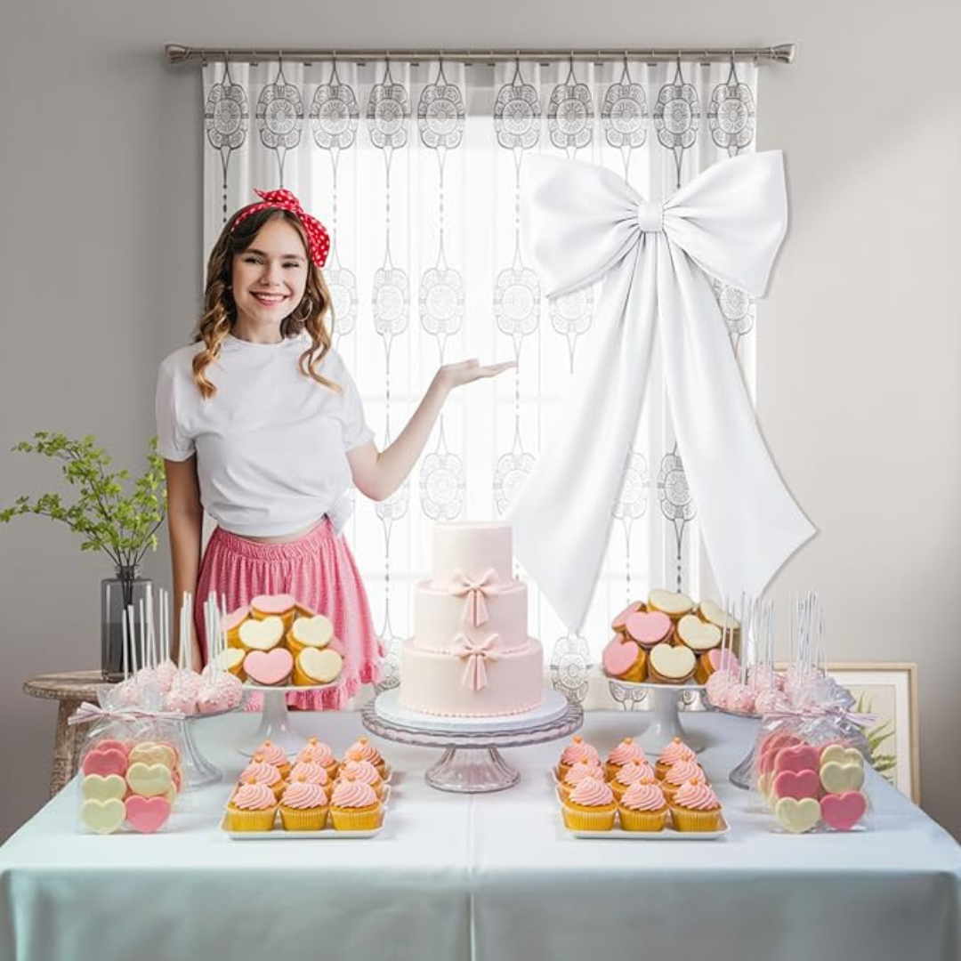 GownLink,s White Bow Decor 2 Pack,Large & Small White Coquette Room Backdrop Wall Decor for Bachelorette Baby Shower Bridal Shower Bow Birthday Decorations