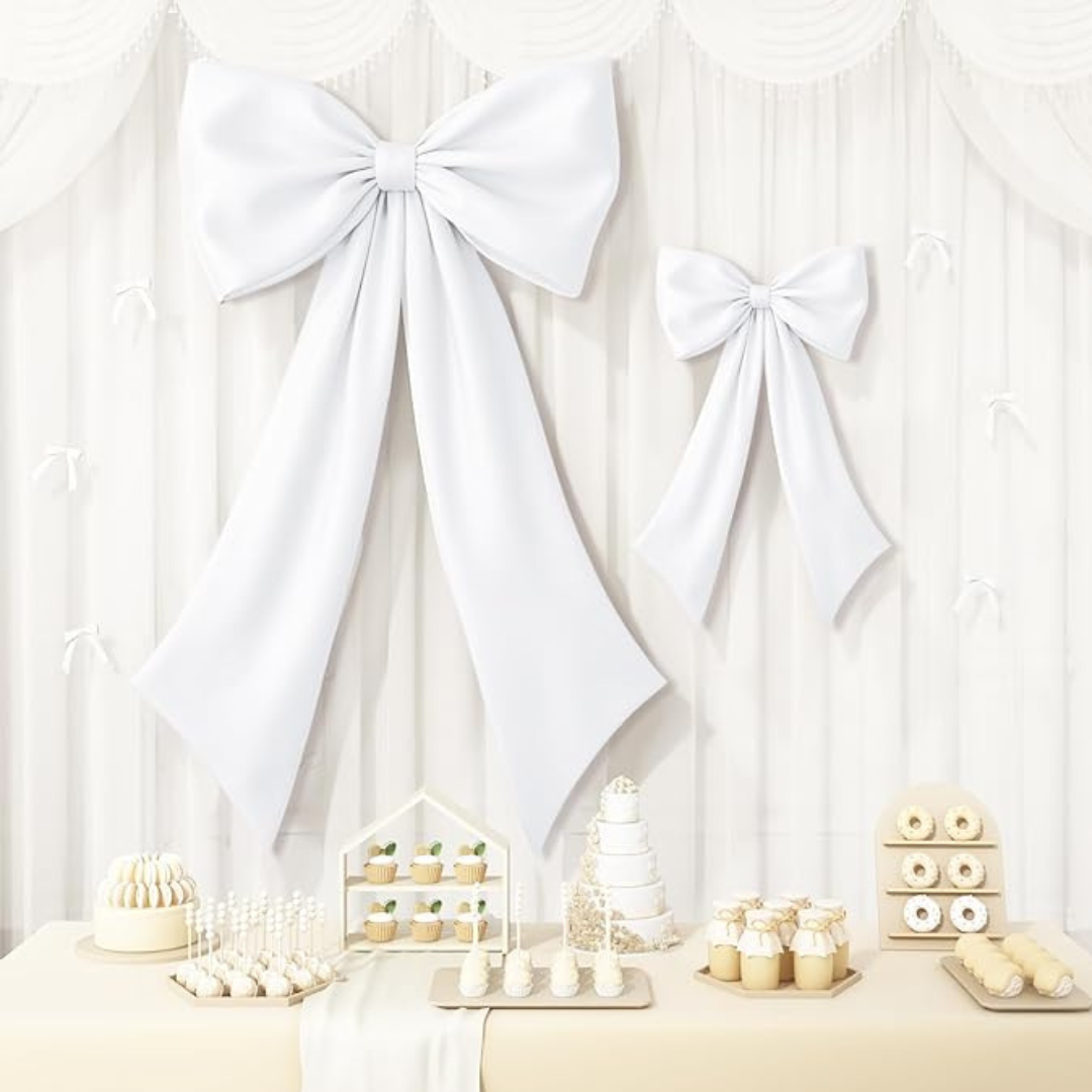 GownLink,s White Bow Decor 2 Pack,Large & Small White Coquette Room Backdrop Wall Decor for Bachelorette Baby Shower Bridal Shower Bow Birthday Decorations