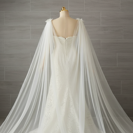 Back view of Bridal Veil showing full length and drape — GownLink CAPE