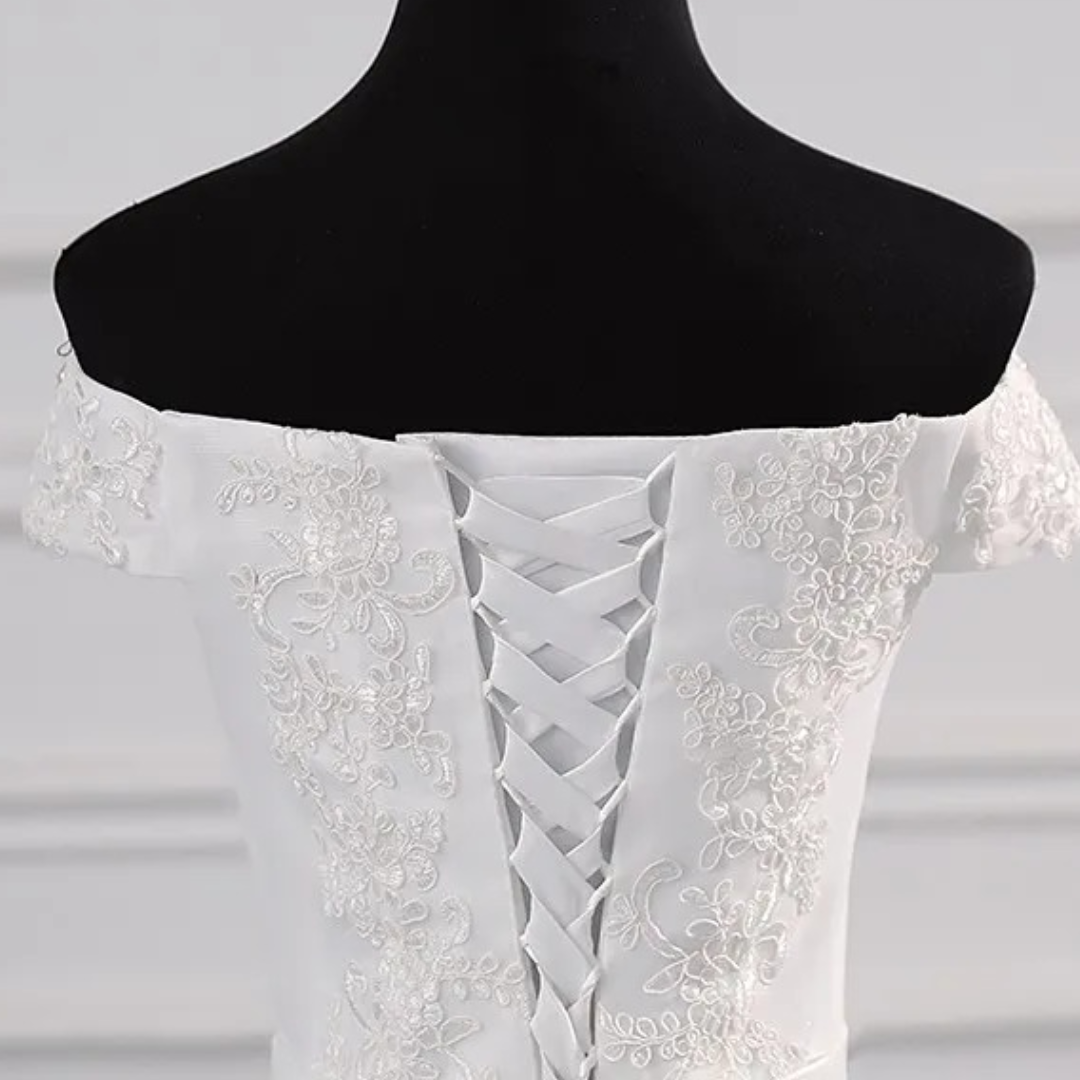 GownLink's Off-Shoulder Train Gown for Christian and Catholic Weddings GLHS14-Off