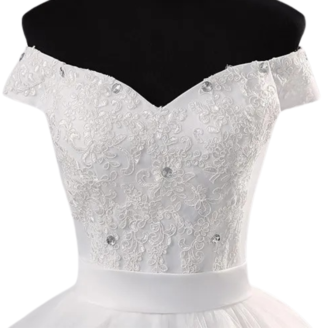 GownLink's Off-Shoulder Train Gown for Christian and Catholic Weddings GLHS14-Off