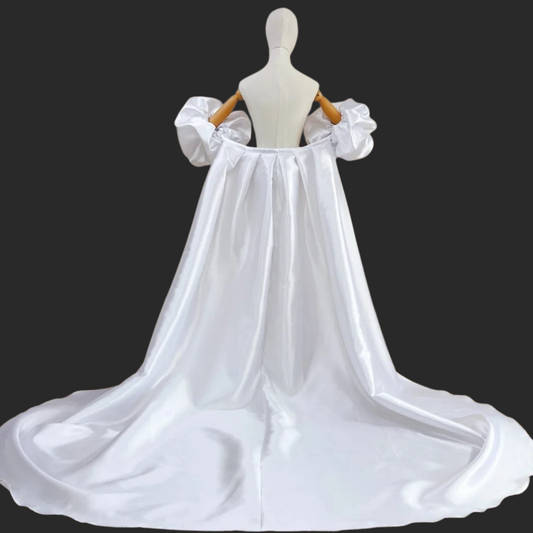 GownLink,s Satin Long Wedding Cape Puffy Short Sleeves Court Tain Evening Cape Outfit Coat For Women GLDJ199 3 meter Coat Length