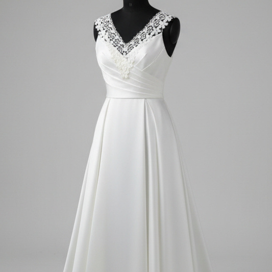 GownLink-V-Nick with flower Patch Neckline Top for wedding dress