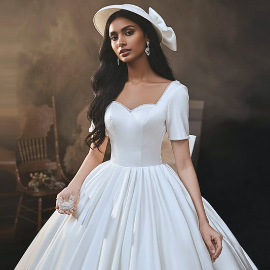 GownLink White Satin Ball Gown for Christian & Catholic Weddings GLHMSB3