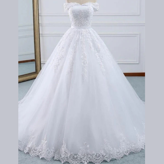 White train church wedding gown GLKD03-T for Christian & Catholic brides across Kerala, Goa, Mangalore, Tamil Nadu & North-East India, plus NRI brides in USA, UK & Gulf