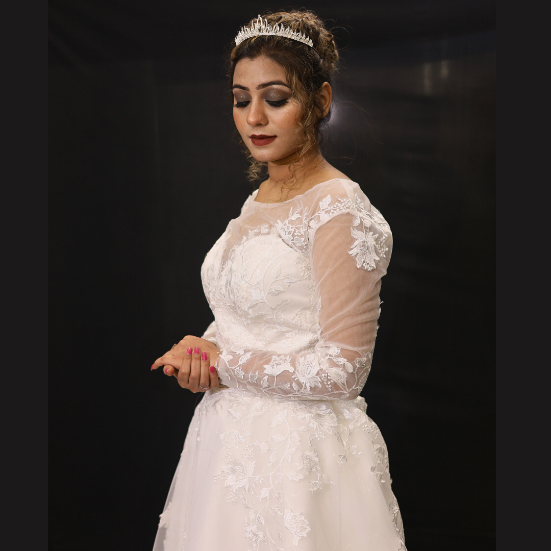 GownLink White Wedding A Line Trail Gown GLGA800T