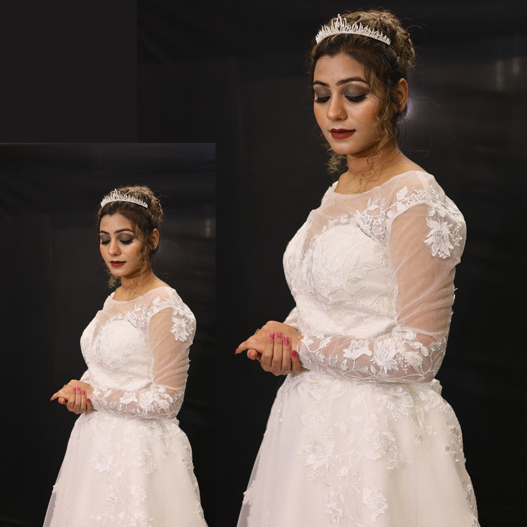 GownLink White Wedding A Line Trail Gown GLGA800T