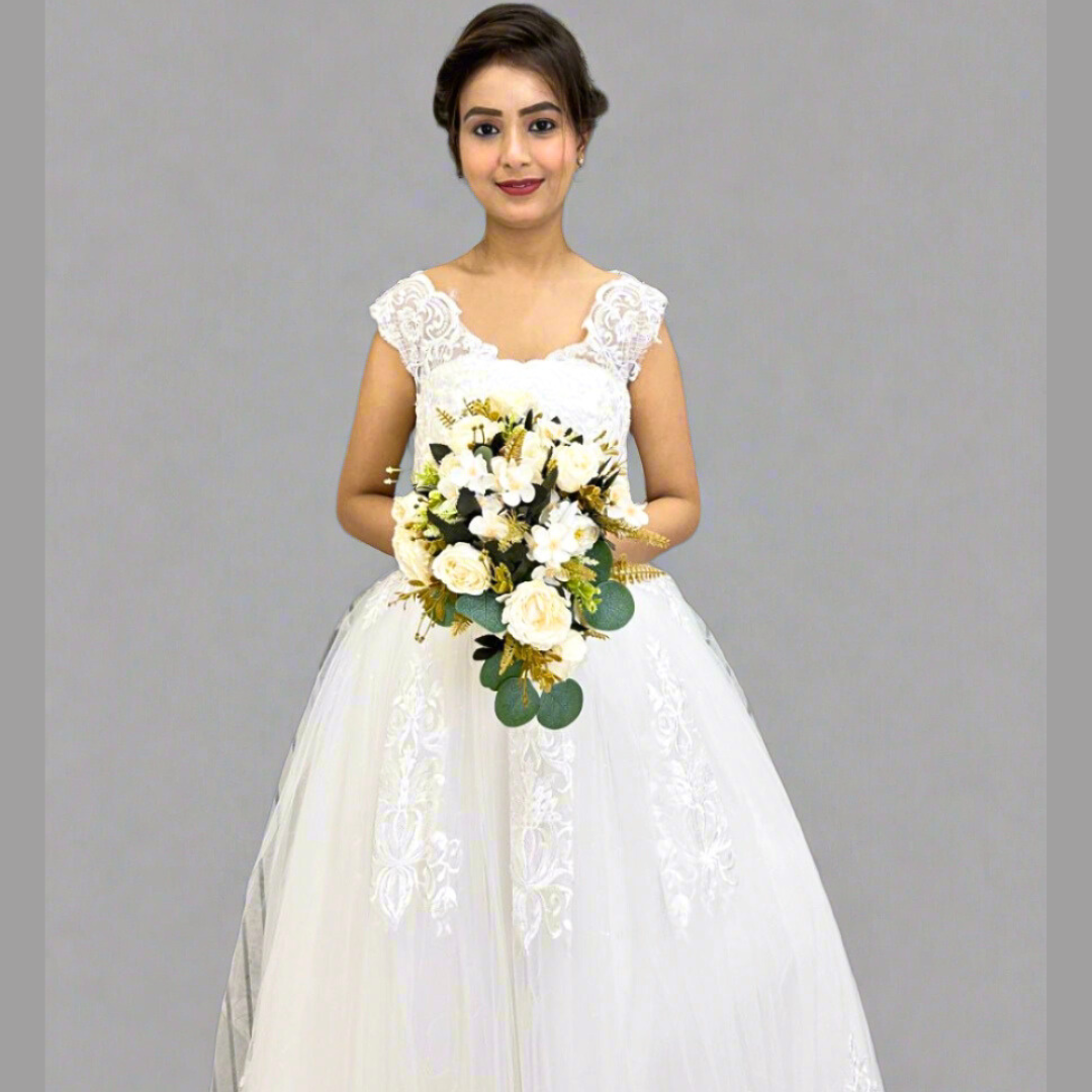 GownLink White Train Wedding Gown GLVLQD09T