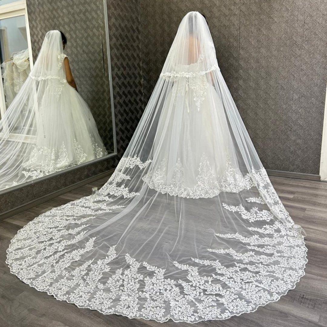 GownLink sparkle Bridal 3.5m Veil with Front-Face Layer and Comb for Christian & Catholic Weddings GLVD30S