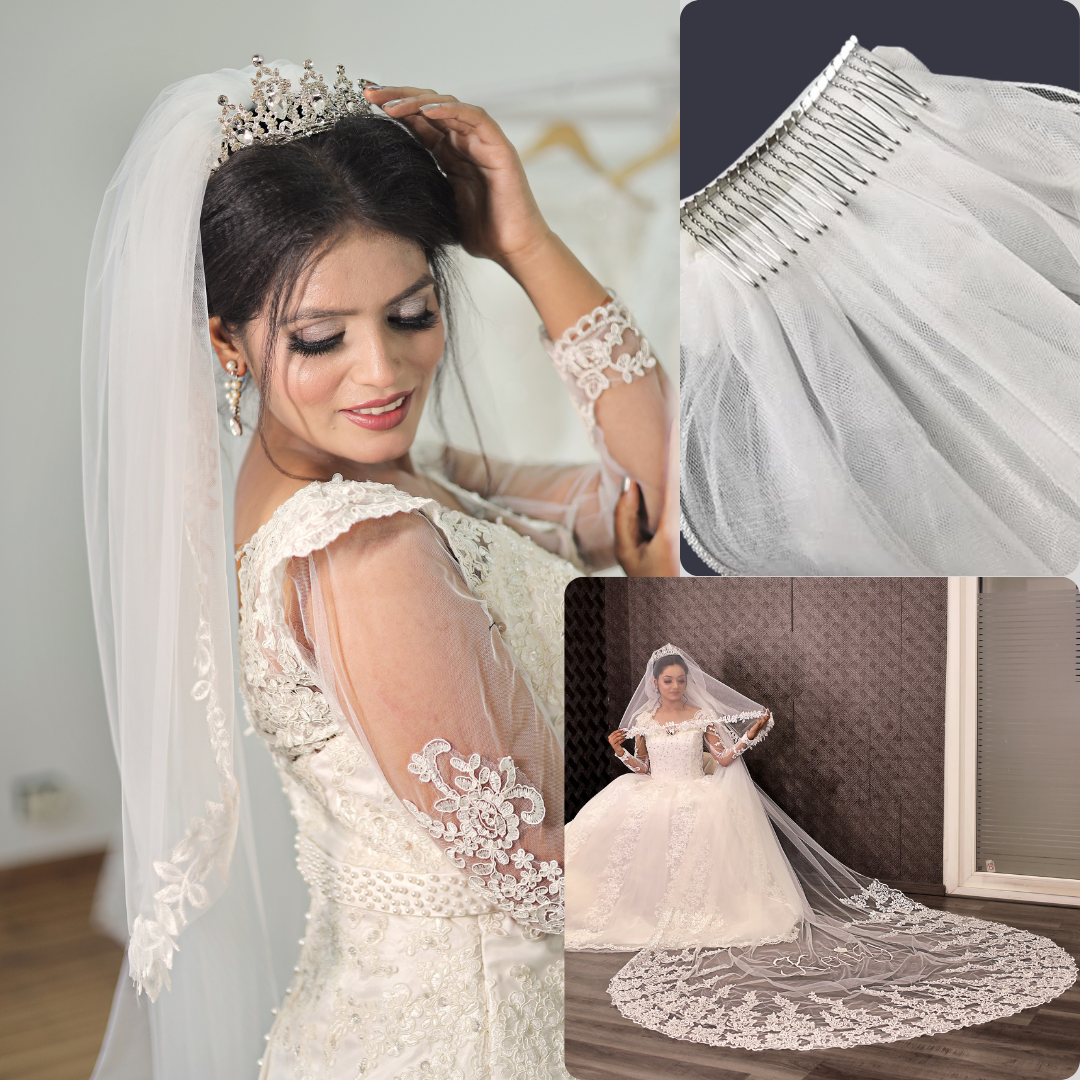 GownLink sparkle Bridal 3.5m Veil with Front-Face Layer and Comb for Christian & Catholic Weddings GLVD30S