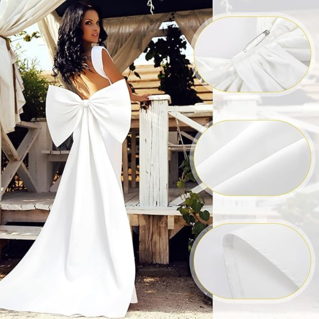 GownLink,s Bencailor Long 67" Big Satin Bow Cape Large Detachable Bow Train for Dress Waist Sash Belt for Bride Formal Wedding Dress