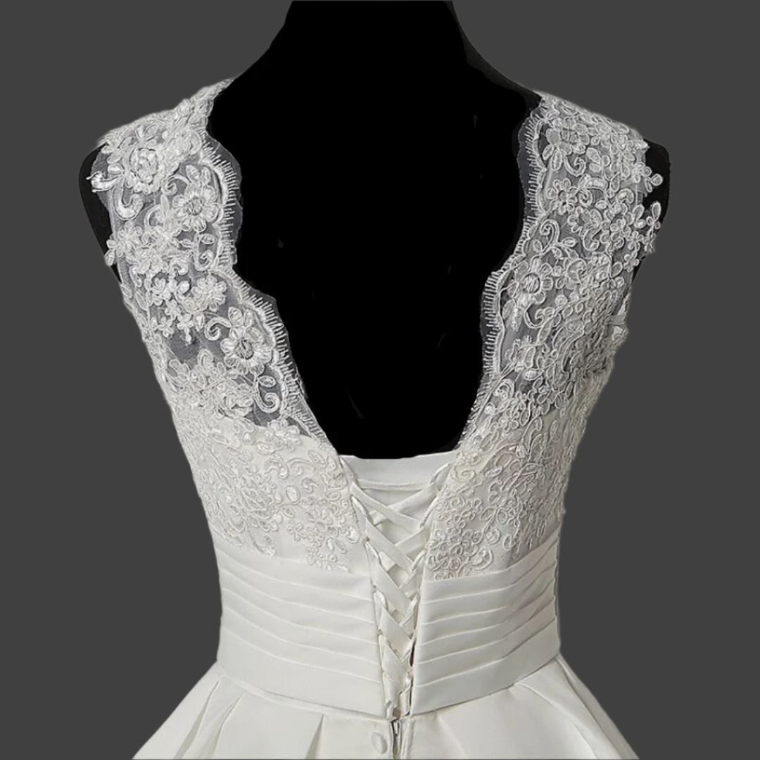 GownLink White Christian & Catholics Wedding Train Satin Dress With Sleeves GLHSD691