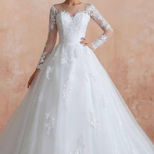 GownLink Elegant White Princess Bridal Ball Gown for Christian & Catholic Weddings Luxury Church Wedding Dress GLGT0414-B