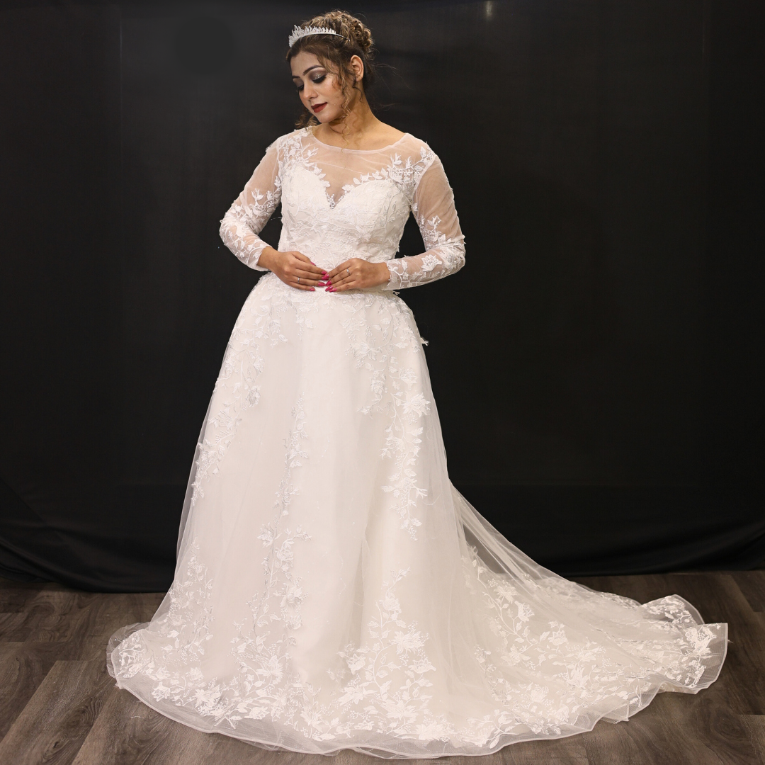 GownLink White Wedding A Line Trail Gown GLGA800T