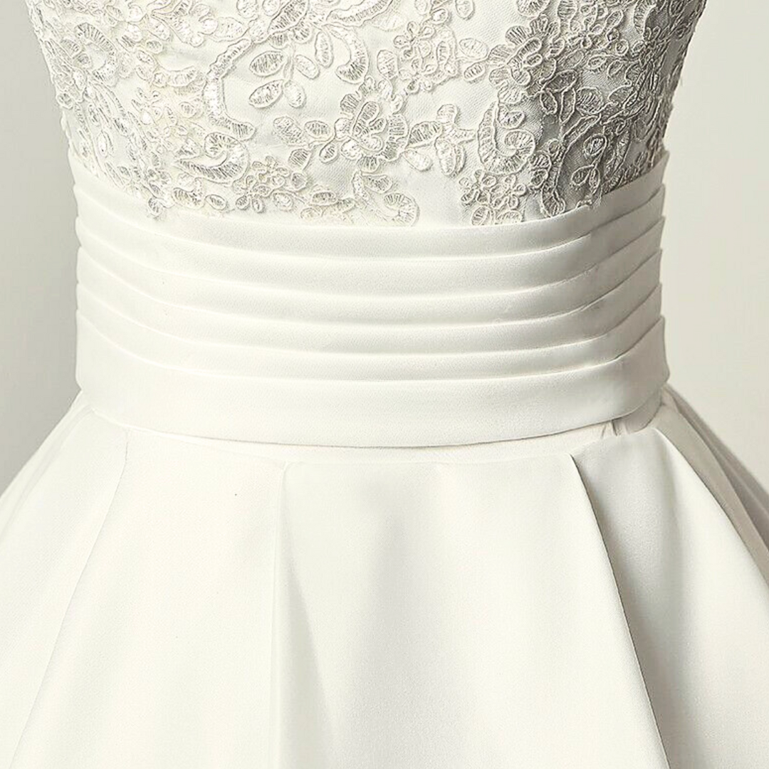 GownLink White Christian & Catholics Wedding Train Satin Dress With Sleeves GLHSD691