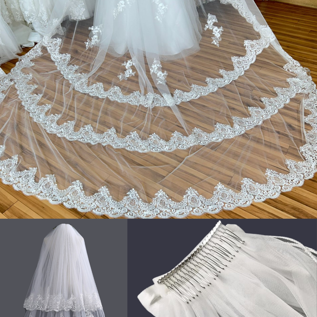 GownLink Veil with Ivory Lace Embroidery GLVAL003