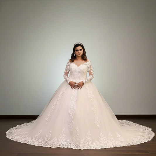 GownLink White Wedding Train Gown Elegant Christian & Catholic Bridal Dress for Church Wedding Brides-GLGT042T