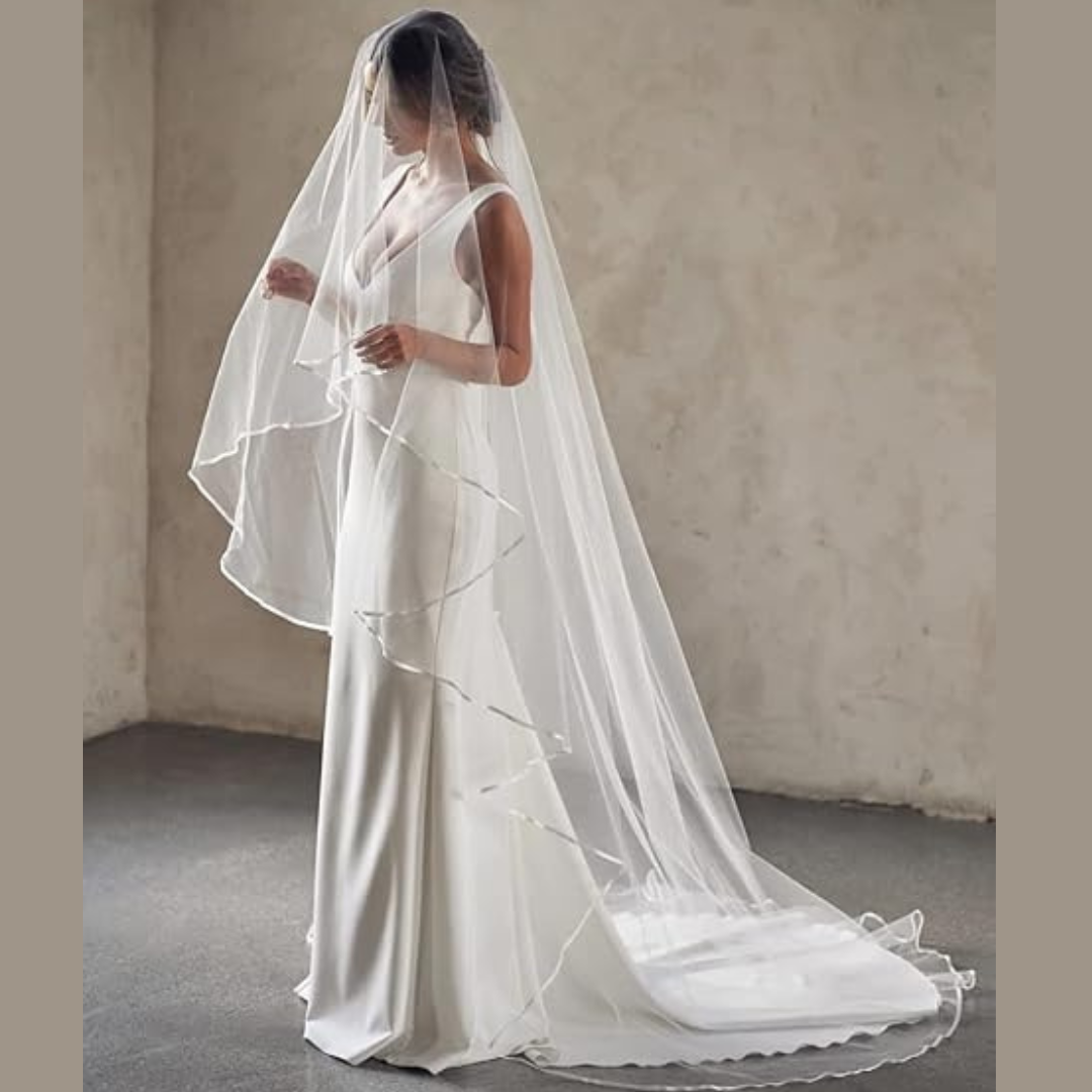 GownLink Satin Edge Cathedral Bridal Tulle Veil For Christian & Catholic Wedding GLVP01