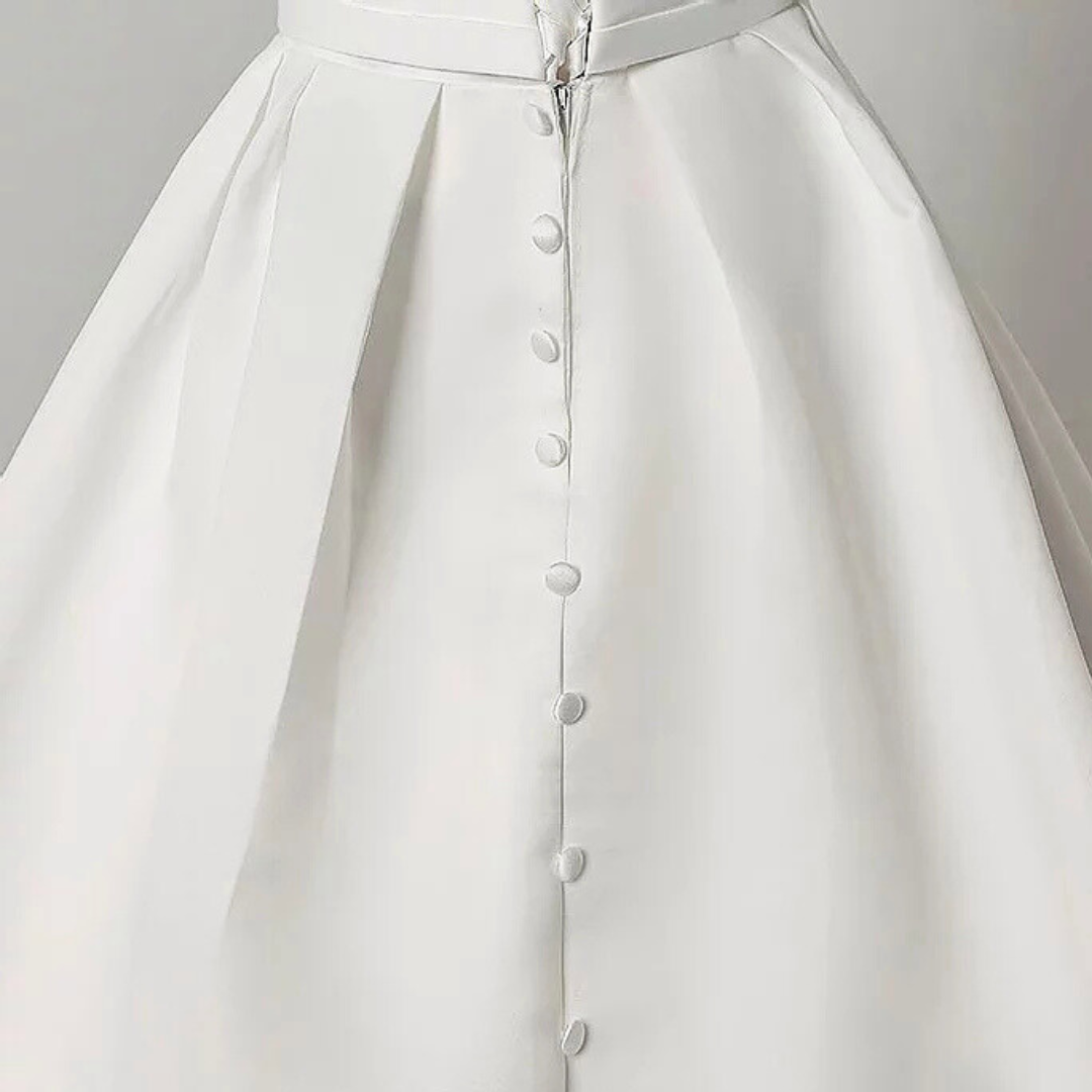 GownLink White Christian & Catholics Wedding Train Satin Dress With Sleeves GLHSD691