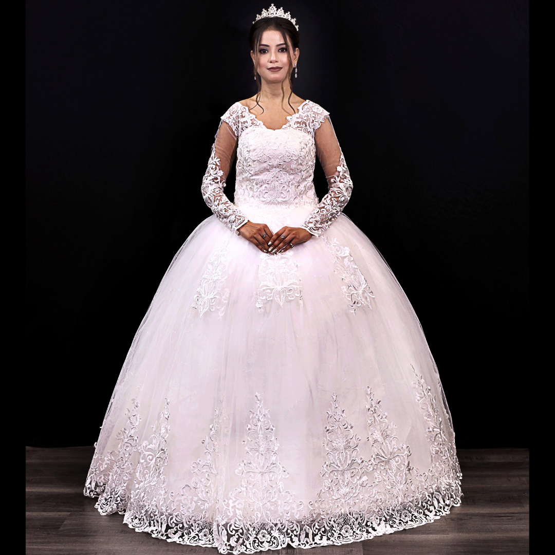 GownLink's Adorable White Wedding Princess Gown GLVLQD09B