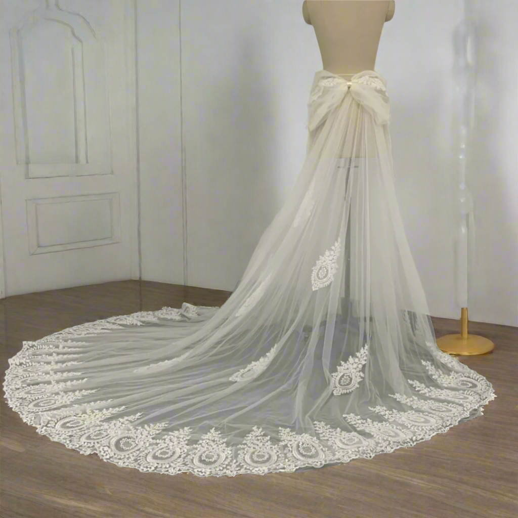 Gowlink,s Bridal Detachable Train Length: 180cm from waist to tail Waist Size: One size fits all . About 45cm(Suitable for everyone)